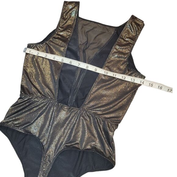 Victoria's Secret Gold Metallic Bodysuit Black Mesh Backless S - Picture 8 of 14